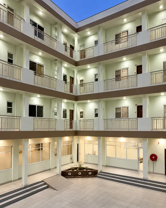 Commercial and residential development courtyard, Les Mamelles